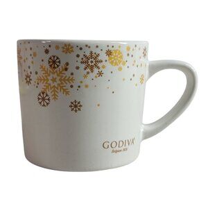 Godiva Winter Snowflake Mug Cream Gold Stoneware Christmas Holiday Coffee Candy